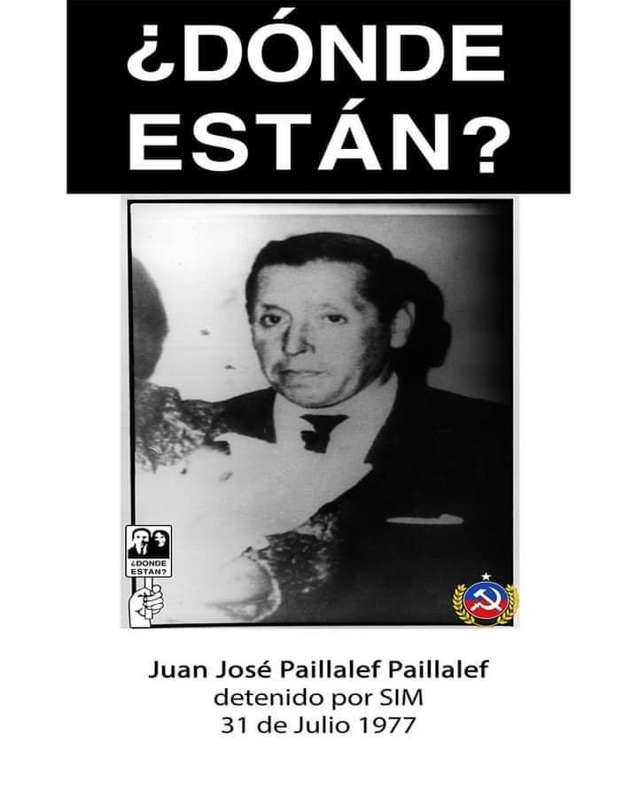 RadioUmbral's tweet photo. Juan José Paillalef Paillalef, casado, mecánico, militante del Partido Comunista, fue detenido el 31 de julio de 1977 en la ciudad de Arica. 
La detención fue practicada por agentes que pertenecían al SIM
Es un detenido desaparecido 

No Olvidamos 
No Perdonamos https://t.co/OcMhIxrr4l