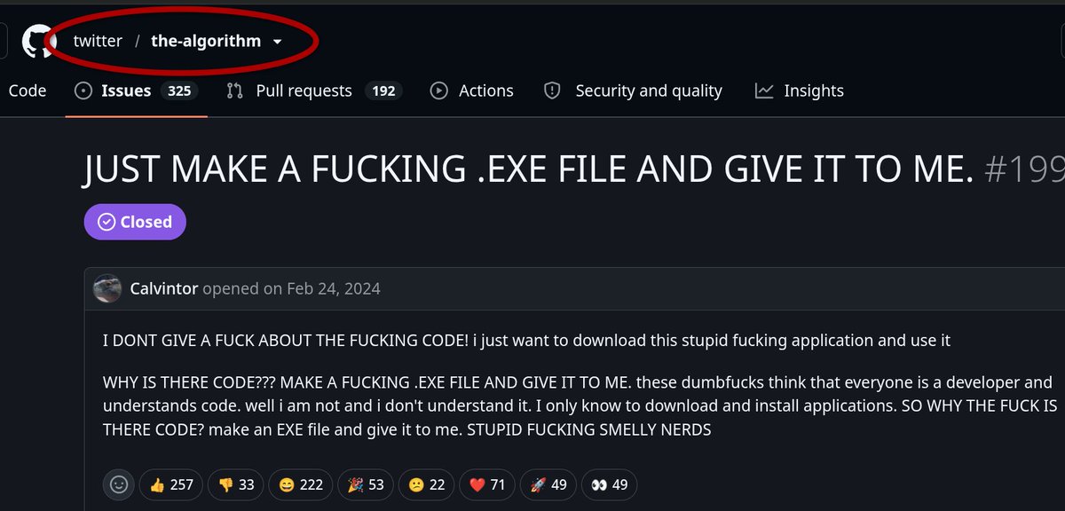kaiwlson's tweet photo. just found out the "give me a fucking exe" guy was trying to download the Twitter algo lol https://t.co/aVFmfPrqR6