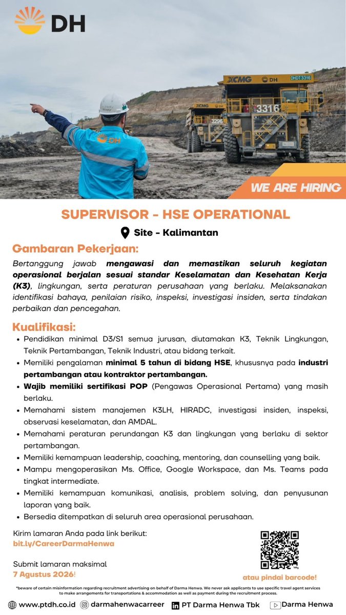 Loker_K3's tweet photo. Lowongan Kerja di Darma Henwa  (Khusus K3/HSE) https://t.co/QNzpdcXSY9