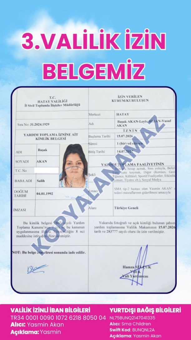camekany43's tweet photo. VALILIK ONAYLI HESABIMIZ
TL:TR34 0001 0090 1072 6218 8050 04
ALICI:YASMİN AKAN

YURTDIŞI HESABIMIZ
NL75BUNQ2147041335
Alıci: Sma Children
Swift kod: BUNQNL2A
Açıklama: Yasmin Akan

SMS
Vodafone:YASMİN 1979
Türk Telekom:YASMİN 7323
Turkcell: BAGIŞ 7323 https://t.co/t4oLS1YLYE