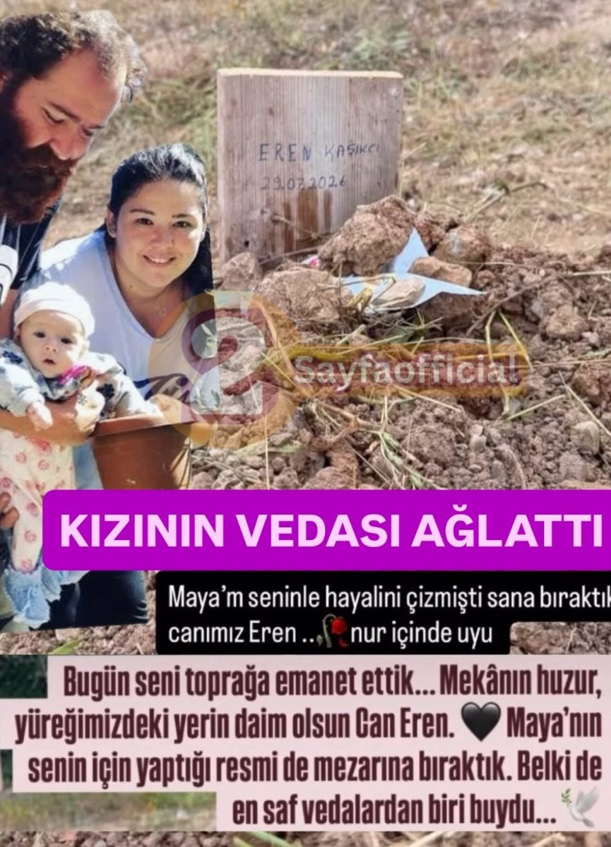 ZamHaberAjans's tweet photo. 37 yaşında hayatını kaybeden Eren Kaşıkçı’nın eşi Ecem Kaşıkçı’dan yürek burkan paylaşım:

🔹Bugün seni toprağa emanet ettik.

🔹Maya’nın senin için yaptığı resmi de mezarına bıraktık. 

🔹Belki de en saf vedalardan biri buydu. https://t.co/LXNvJdxx3B