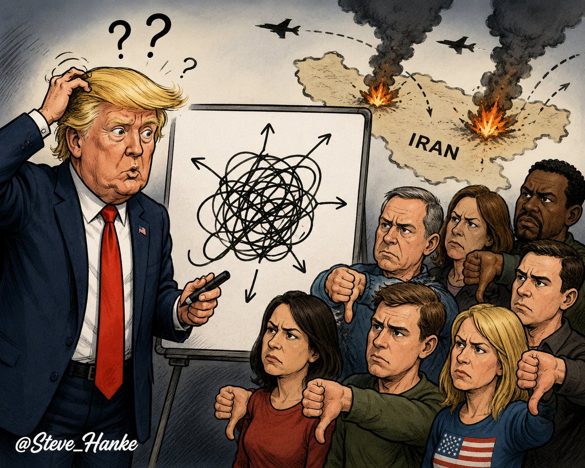steve_hanke's tweet photo. According to a recent CNN poll, 74% of Americans believe President Trump DOES NOT have a clear plan for the war in Iran.

TRUMP HAS NO PLAN. TRUMP DOESN'T KNOW WHAT THE WORD "PLAN" MEANS. https://t.co/HeA4NTzCpu