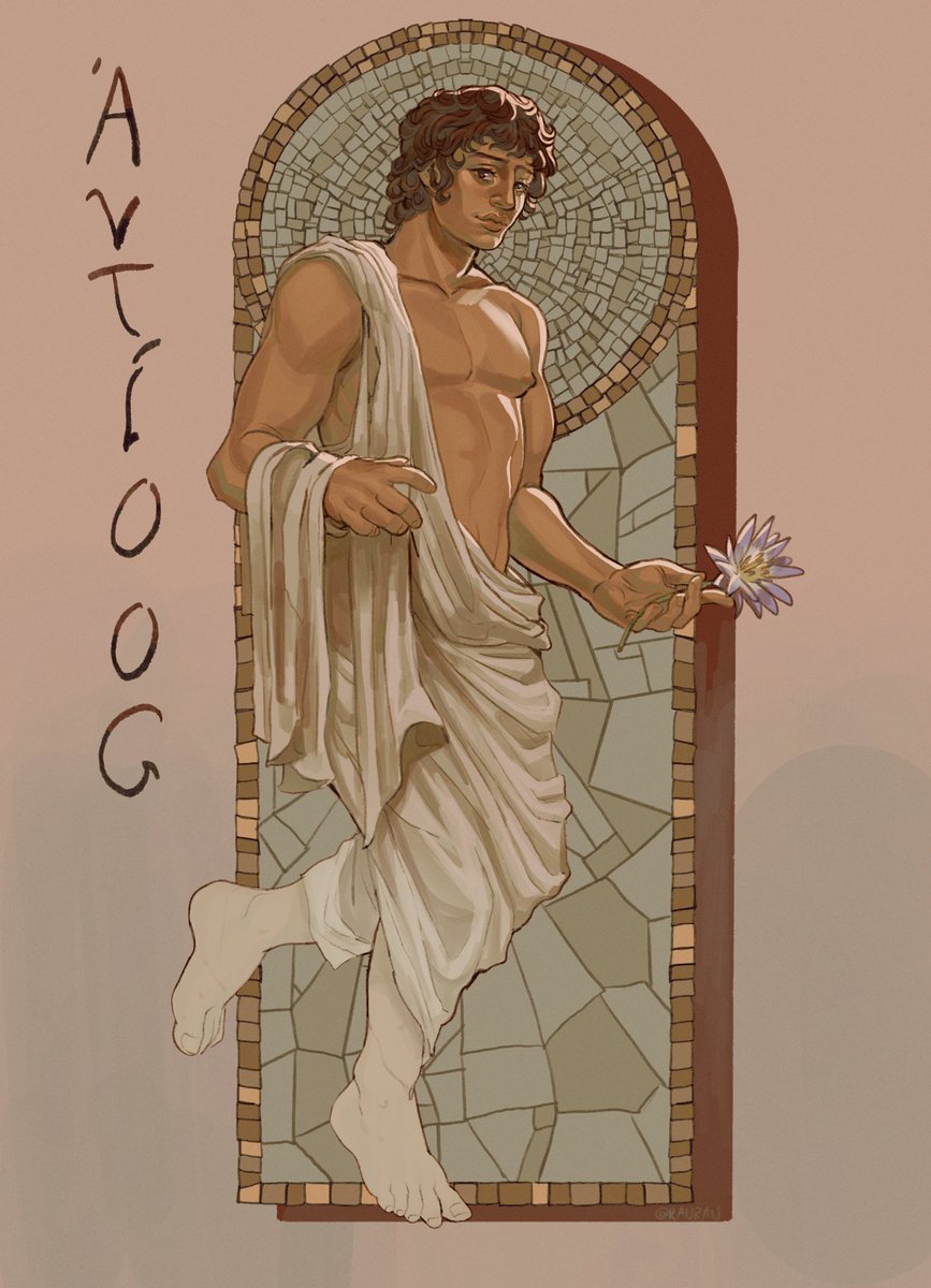 ranrandraws's tweet photo. finally had to draw this pretty guy :) also if anyone can identify the flower he’s holding they get a gold star 🌟 
#antinous #greekmythologyart https://t.co/7Fj3CQvn0a
