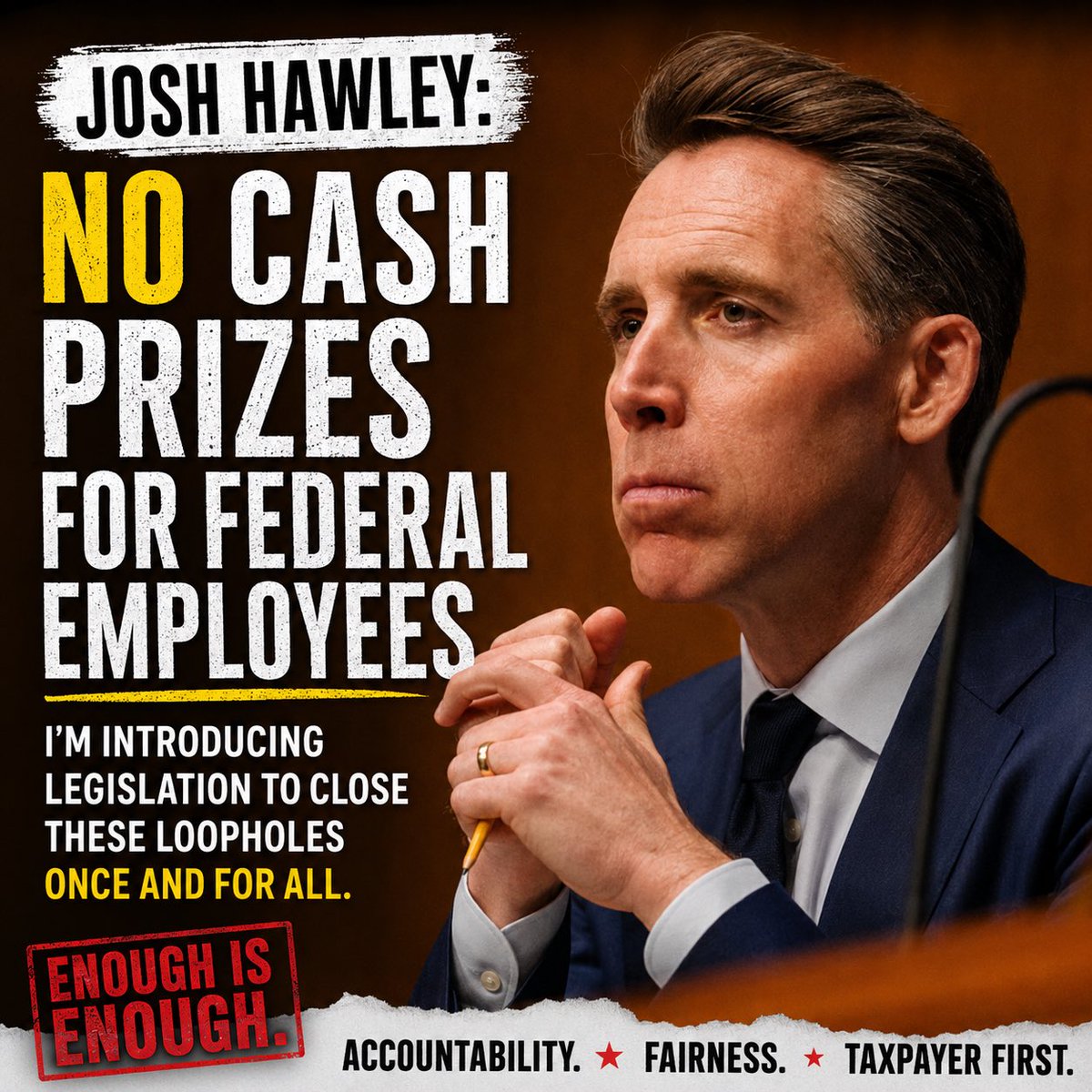 DavidsFiles's tweet photo. Should federal employees receive large cash bonuses funded by taxpayers?

Senator Josh Hawley says no. He has announced legislation aimed at ending cash prize and bonus programs that he argues allow federal officials to personally profit while serving in government. Supporters say the bill would increase accountability and restore public trust. Critics argue that performance incentives can help attract and retain talented public servants.

What do you think? Should federal cash prize programs be eliminated, reformed, or kept as they are?

Join the discussion below.

#JoshHawley #GovernmentAccountability #TaxpayerMoney #FederalEmployees #Politics
