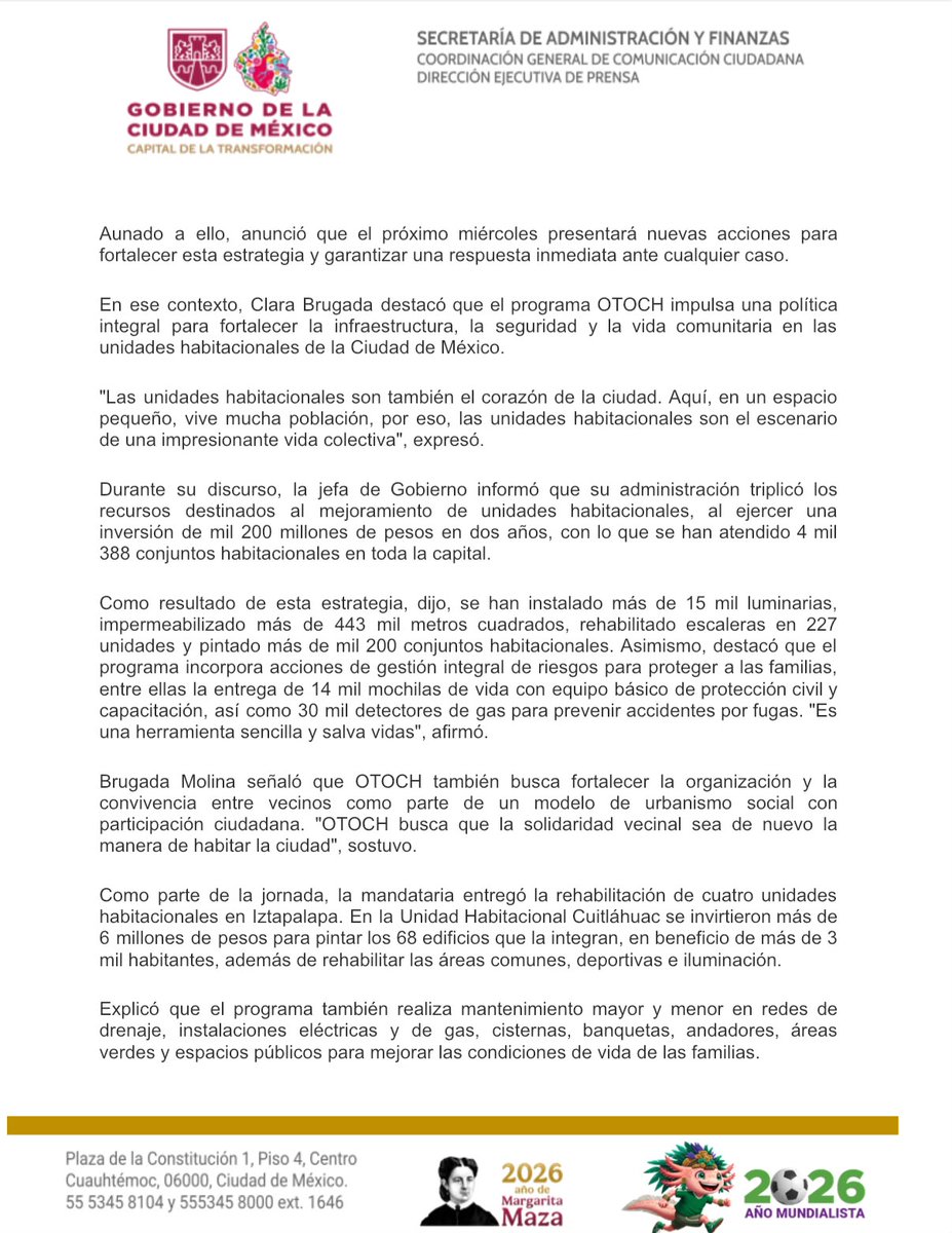 INVICDMX's tweet photo. #Boletín |🏘️ Con el programa #OTOCH, se entregó la rehabilitación de cuatro unidades habitacionales en Iztapalapa, recuperando espacios comunes y mejorando las condiciones de vida de las familias que habitan estos conjuntos.
Consulta más información 👇 https://t.co/7XB5RNuNIw