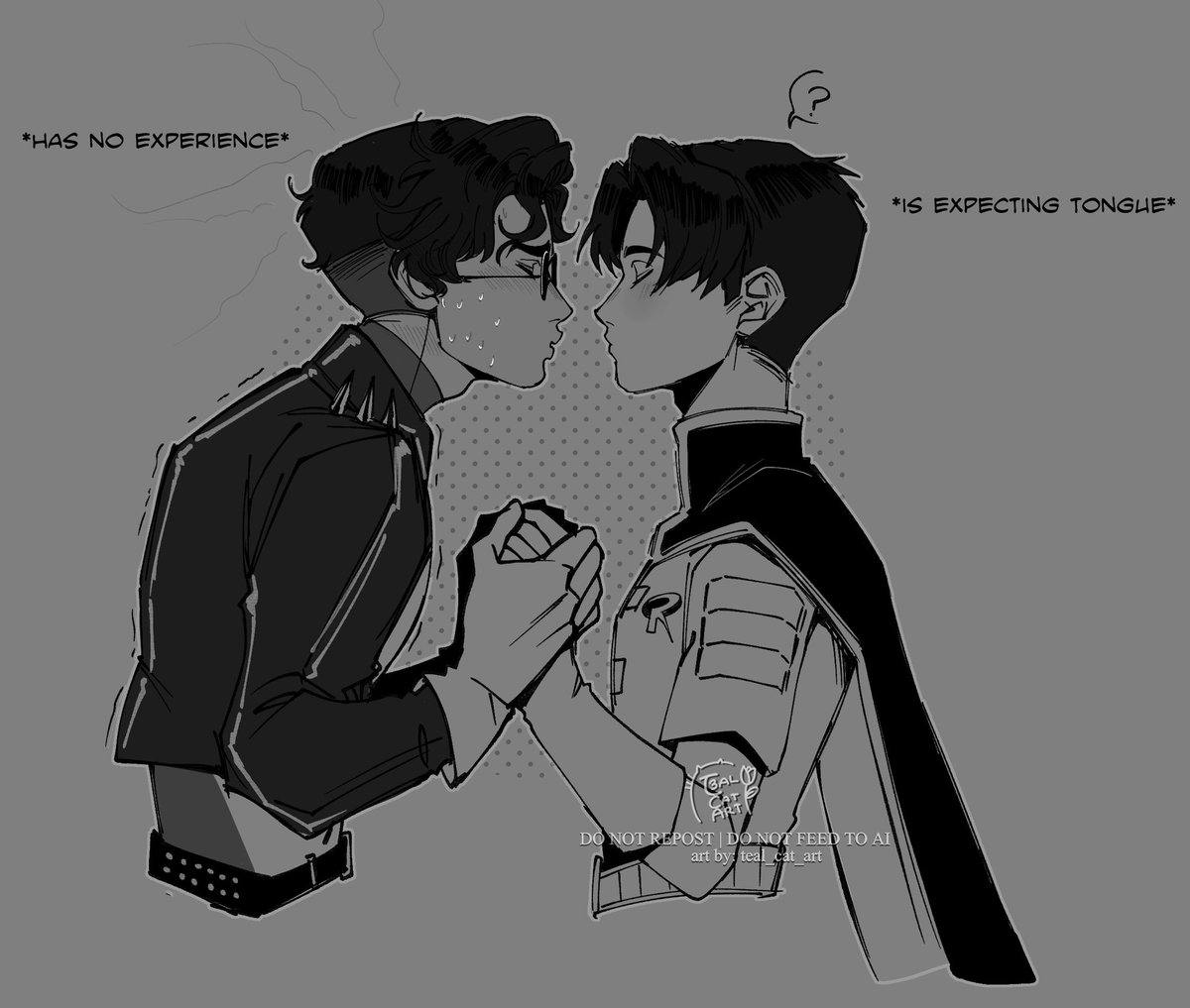 teal_cat_art's tweet photo. Not giving him a run-through on how kissing works I guess 
#timkon https://t.co/7yEwx7R8dX