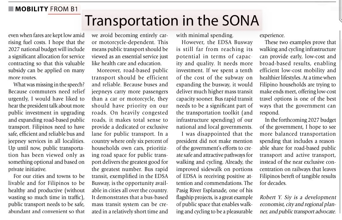 RobertRsiy's tweet photo. I hope to see more balanced transportation spending that includes a reasonable share for road-based public transport and active transport, instead of the near exclusive concentration on railways that leaves Filipinos bereft of tangible results for decades. https://t.co/oI9umJU6f0 https://t.co/YwmnSdd9xg