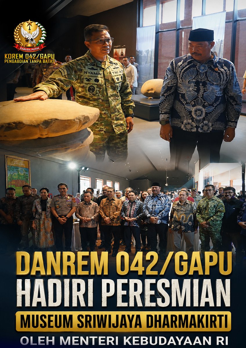 Korem042's tweet photo. Menjaga sejarah, merawat peradaban. 🏛️🇮🇩
Danrem 042/Gapu Brigjen TNI Nyamin menghadiri peresmian Museum Sriwijaya Dharmakirti oleh Menteri Kebudayaan RI, Fadli Zon, di Muaro Jambi
#Korem042Gapu #PengabdianTanpaBatas #TNIAD #MuseumSriwijayaDharmakirti https://t.co/ATjVaWvo1R