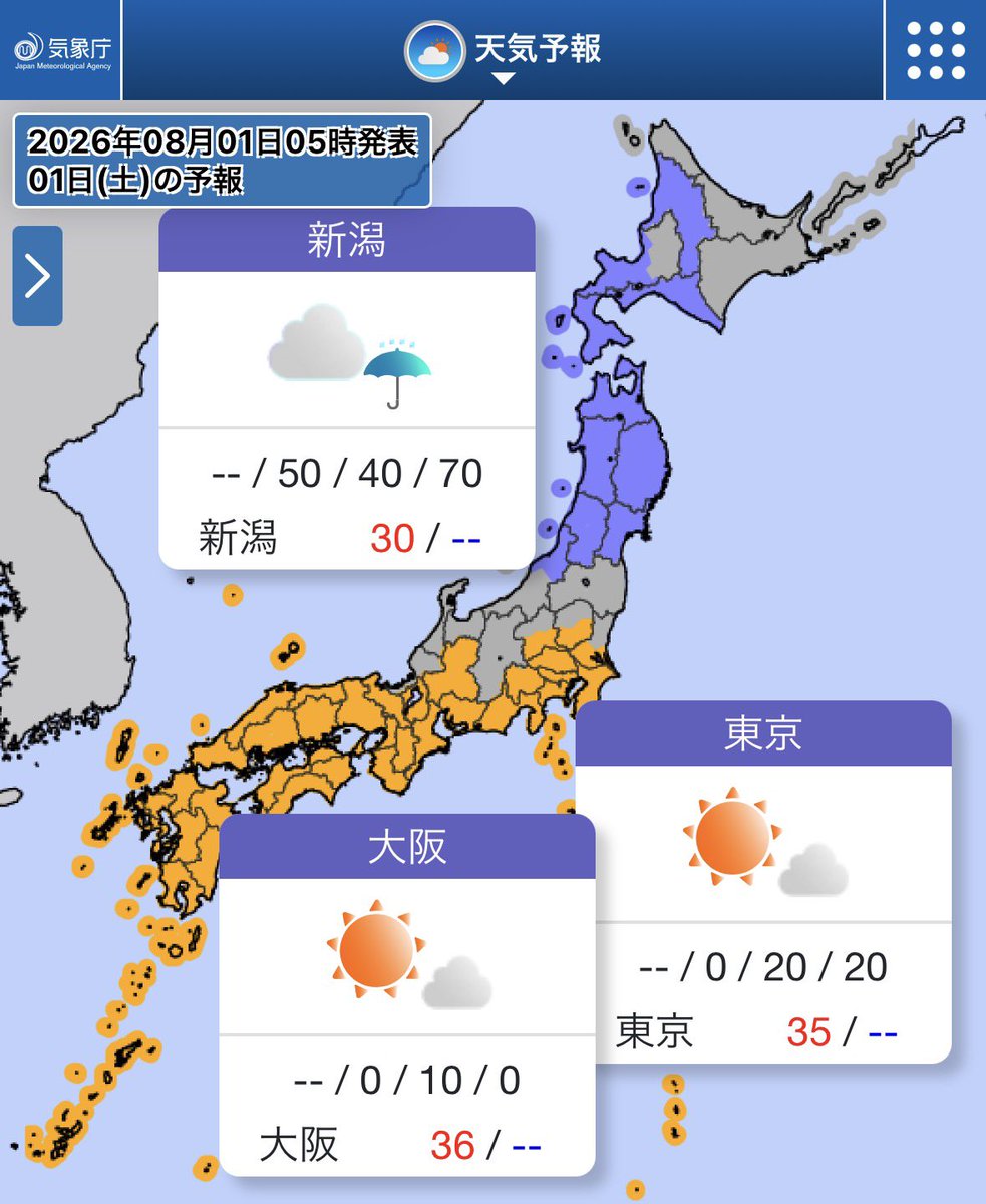 tommuto1125's tweet photo. 今日(1日)は関東から西は晴れて広く猛暑☀️
40℃以上の酷暑日となる所もあるかも🥵
昼だけでなく、夜も熱中症対策を万全に⚠️
関東は午後、急な雷雨にも気をつけて🙄
北日本はスッキリしない天気🌧
東北北部を中心に大雨となるおそれがあります☔️
8月も頑張りましょう✨️
#武藤十夢のひとことお天気 https://t.co/eQvZ7cfCqs