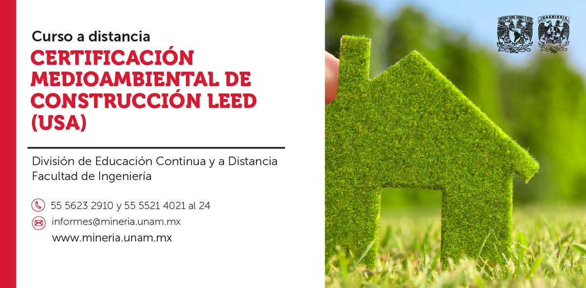 MineriaUNAM's tweet photo. Obtén los conocimientos básicos de la certificación #LEED (USA), partiendo de un diseño integrativo, buenas prácticas en el proceso de construcción, operación y mantenimiento
📆 Inicio 12 de agosto
💻 Modalidad a distancia
💡 Temario, precio y registro en: https://t.co/uXSaAuyzCH https://t.co/QLoUScoVSj