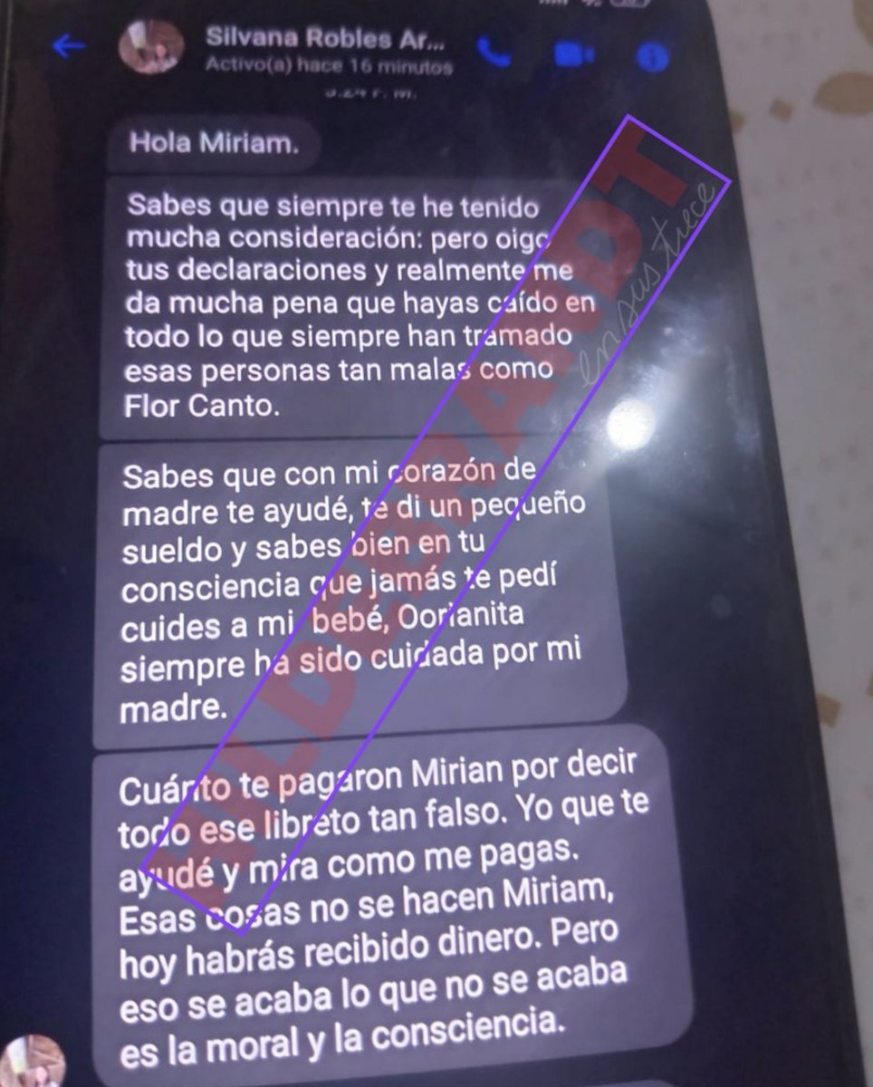 unchasqui's tweet photo. "Cuida mucho a tu bebé", le dice como amenaza la congresista @SilvanaRobles a su extrabajadora. ¿El motivo? La extrabajadora denunció que la congresista (acusada de tránsfuga) le mochaba el sueldo, le pagaba mil soles y la hacía cuidar a su bebé.

Fuente: @brunoamoretti_ https://t.co/CHNKQZwXIc