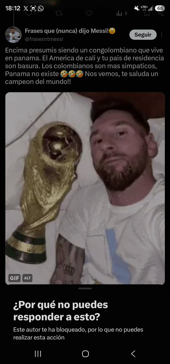 RoCalcio8's tweet photo. @_oscaralv @frasesntmessi @Felipefr9105 @CONMEBOL Hola siguele que se calienta fácil y te bloquea es divertido https://t.co/Pl2d9UZCqn