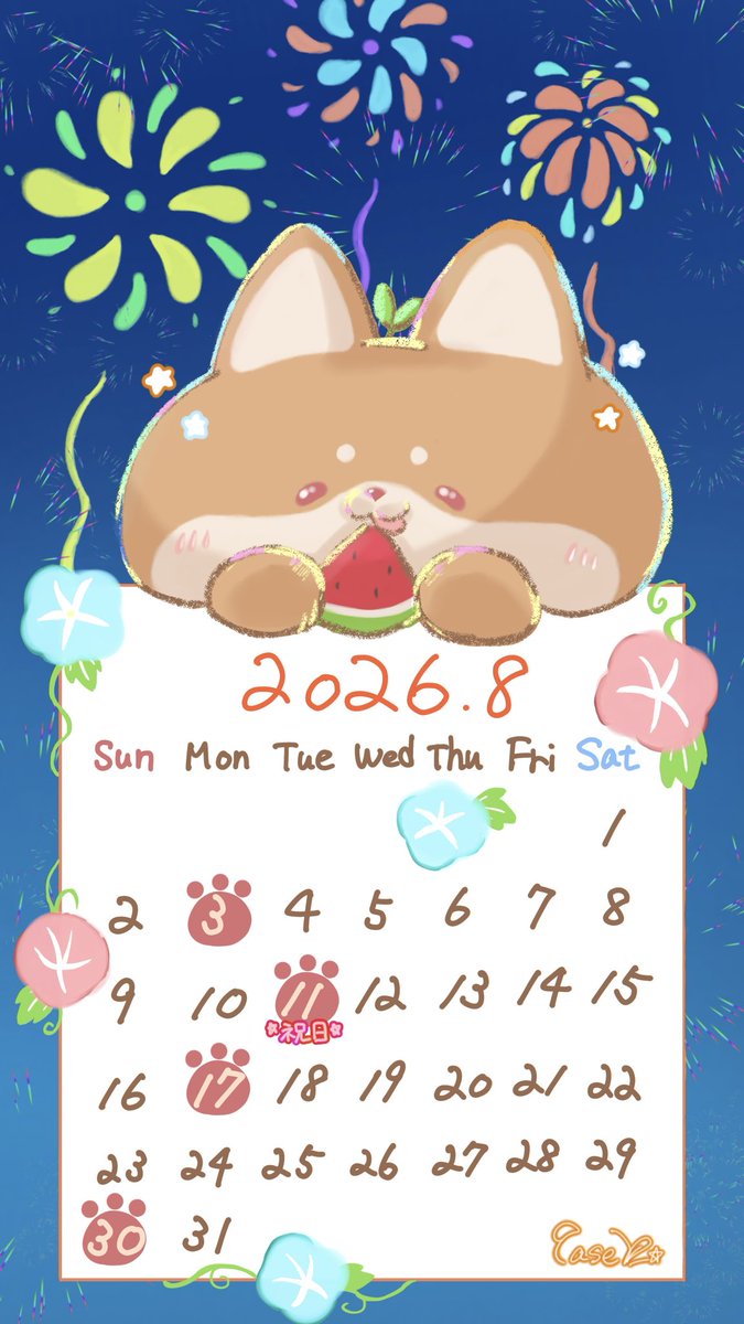 Paseei888's tweet photo. 8月のカレンダー作ってみたよ🌱
🐾マークはゆゆもちの日！

夏っぽいこと何しようかなあ🌻
もうねスイカ食べて〜ビアガーデンにも行ったよ〜
他にも色んな楽しいことが待ってるね

まだまだ暑い日が続くからご飯と睡眠はしっかり取って体調崩さないようにね！🍙

今月も素敵な日々になるよ〜✨ https://t.co/LKNxvYRGd6