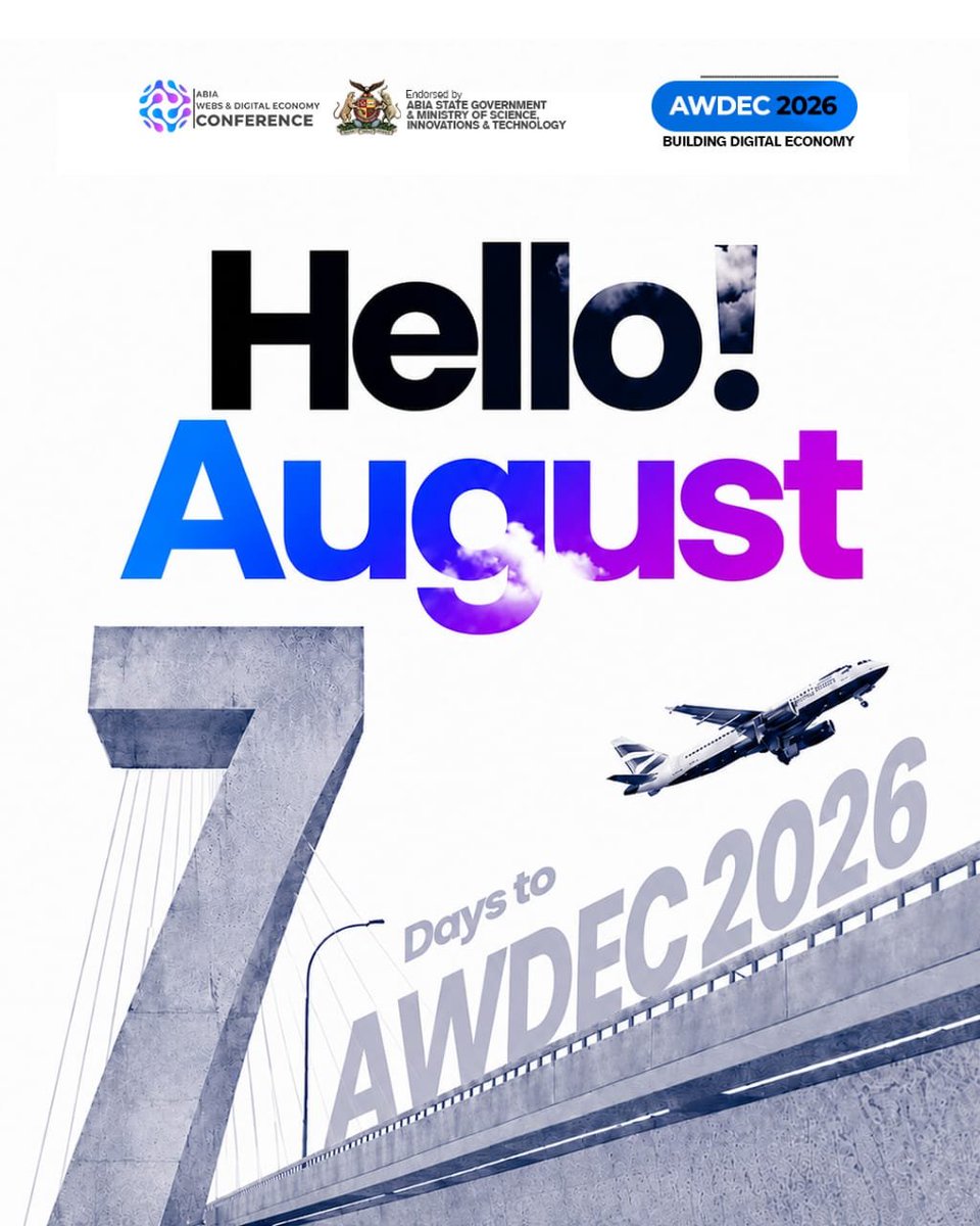 Abia_Web3Net's tweet photo. August is here, and it comes with purpose.

Happy New Month AWDEC family! 🎉

The countdown is officially on-just 7 days to AWDEC2026! 🔥

Get ready for a day of learning, networking, innovation, and opportunities.

Register now: https://t.co/LDCMZluFt6 https://t.co/zg7I7tMM10