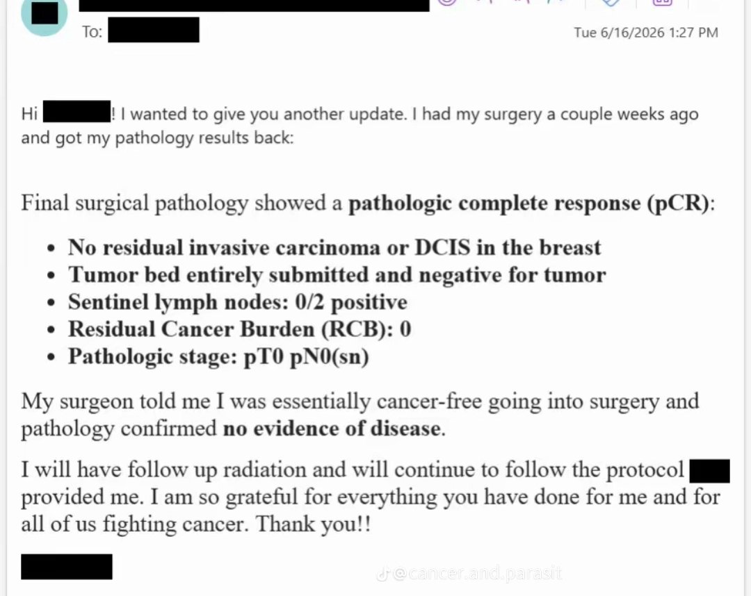 JoeTippens_'s tweet photo. BREAKING NEWS: IVERMECTIN and FENBENDAZOLE Testimonial - 30 year old woman in GEORGIA with Early Stage TNBC Breast Cancer, poorly differentiated, reports after 8 months: Cancer Free headed into Surgery!

You read that right: Cancer Free headed into surgery! 😃

STORY:
30 year old woman in GEORGIA with Early Stage TNBC Breast Cancer, poorly differentiated, Ki67 80%, 2.5cm tumor

In October 2025 she started:

Ivermectin 1mg/kg/day
Mebendazole 1000mg/day
CBD Oil 100mg/day
Chemo (Adriamycin, Cytoxan, Keytruda) then (Taxol, Carboplatin, Keytruda)

Results after 8 months:

“My surgeon told me I was essentially cancer-free going into surgery and pathology confirmed no evidence of disease”

You may be asking: "why did the patient have the surgery if there was no cancer?"

Because surgeons and Oncologists don't read medical literature and don't know about treatment synergy with repurposed drugs. So they expected the tumor to still be there.

It's really that simple. Your doctor probably hasn't read cutting edge Cancer research in 5-10 years!

For those who think it was all chemo, there are similar stories published on my sub.stack with cancer patients who didn't take any chemo and only took Ivermectin and Mebendazole. The critics then suddenly go silent.

I have helped over 9000 Cancer patients with Ivermectin, Mebendazole and Fenbendazole in the largest "Right to Try" Project on earth!

Florida has already embraced the future of Cancer Care.

Now someone just has to wake up the Trump administration!  😉

They are still sleeping on this, that's about as nicely as I can say it...

Wake up!! 😂

#cancer #ivermectin #protocol 
Follow for more.