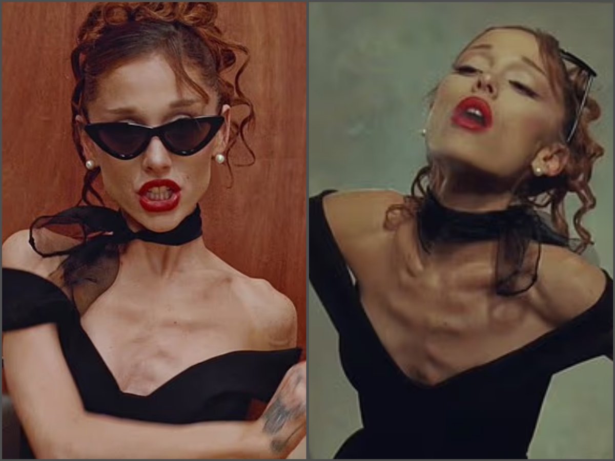 IfindRetards's tweet photo. Here are some screenshots from Ariana Grande's new music video. 

Ozempic is destroying these retards. https://t.co/0jieqIi7Q9