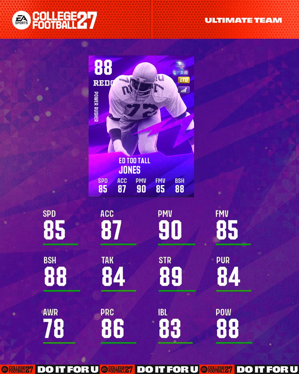 EASPORTS_CUT's tweet photo. Summer Rush adds the fearsome Ed "Too Tall" Jones 😈

Dropping tomorrow in #CFB27! https://t.co/wt3OEUiQXe