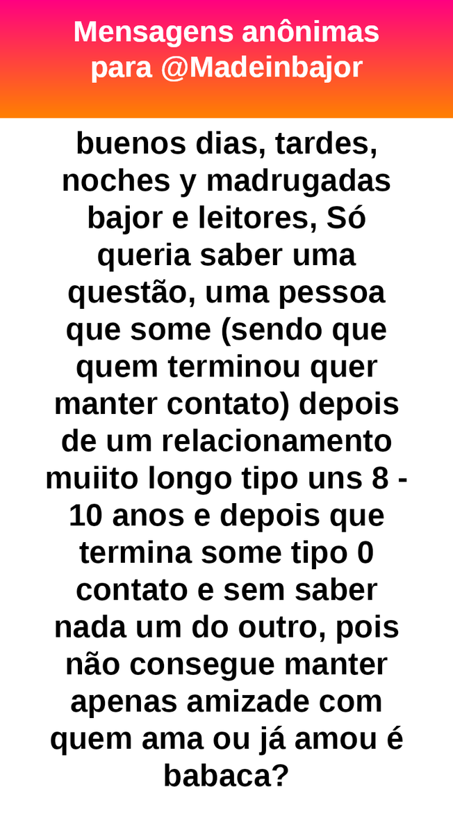 madeinbajor's tweet photo. Esse é o normal. Acabou, pra que manter contato?
Estranho pra mim é terminar e ainda ficar um na vida do outro atrasando a vida e alimentando passado.  #bajo43867 https://t.co/zbV9l8w1aK