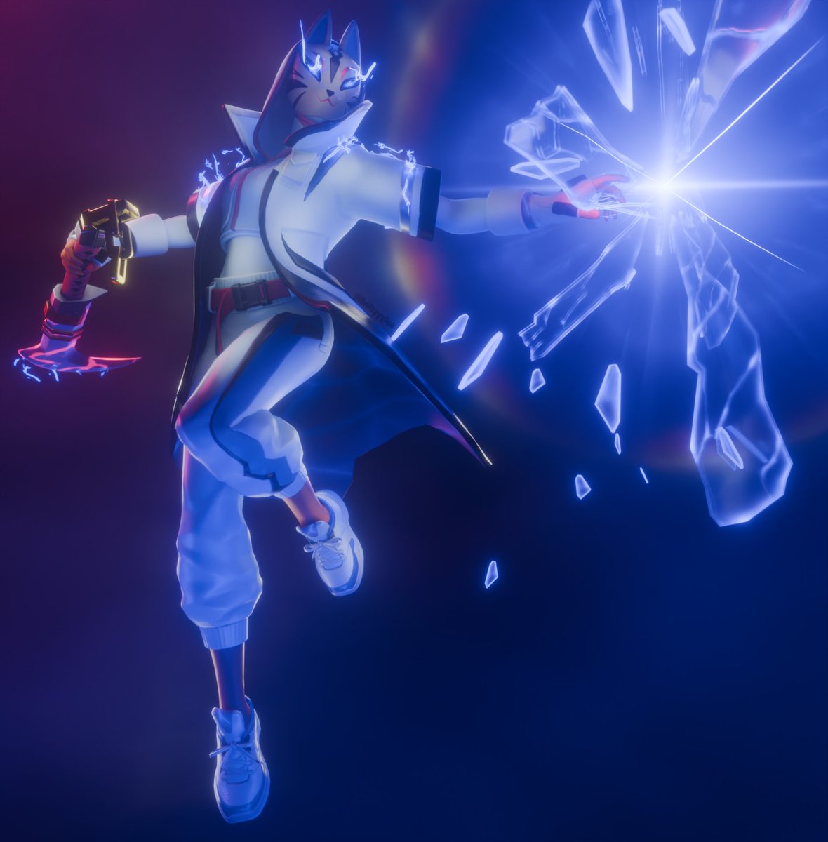 DriftyyyIce's tweet photo. Happy birthday to the one and only... CATALYST!!🥳🦊💜🩷🩵

This month is dedicated to Catalyst alone, guess you could say... #CataGust 😼

♥️&amp;♻️are very much appreciated! Don't forget to follow for more art :D

#FortniteArt #FoxClan #Blender https://t.co/Nuhh9LzUqP