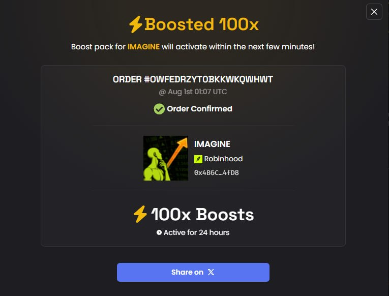 IMAGINEonRH's tweet photo. We added 100x boost ⚡️

Just $IMAGINE https://t.co/pvfR87BHJm