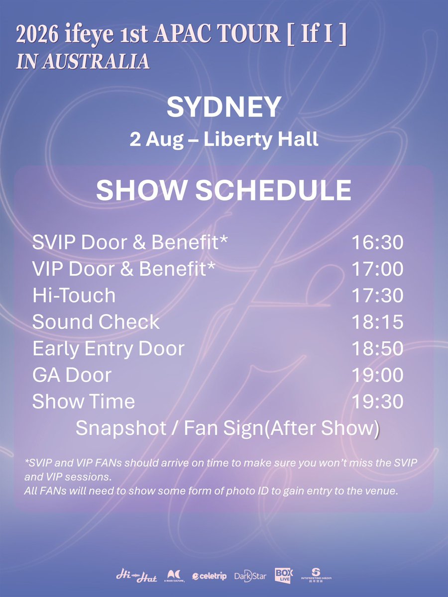 TheDarkStarEnt's tweet photo. 🚨 SYDNEY, YOU’RE NEXT! 

Melbourne was amazing — thank you, ifory! 

Sydney, get ready! 
2026 ifeye 1st APAC TOUR [If I] is coming!
🕒 Check schedule &amp; arrive on time.
📍 Liberty Hall | 2 Aug
🎫 Link in bio

#ifeye #이프아이
#If_I
#2026_ifeye_1st_APAC_TOUR_AUSTRALIA
#DarkStar https://t.co/mAjn2KDO3k
