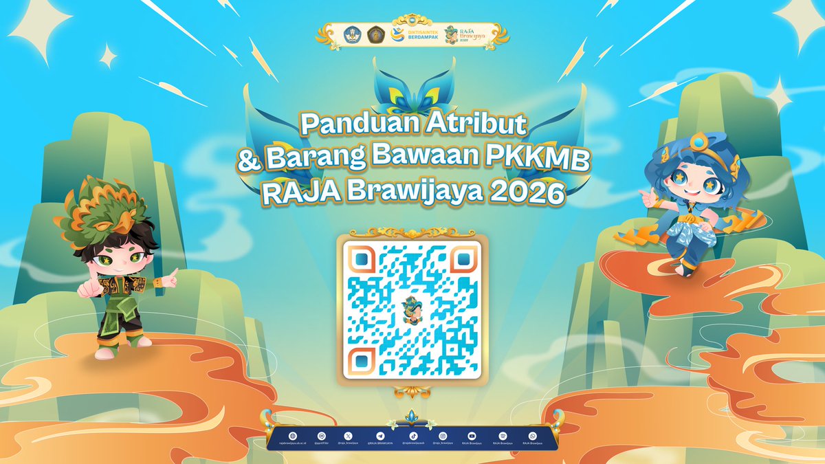 raja_brawijaya's tweet photo. [ATRIBUT RESMI RAJA BRAWIJAYA 2026]

Halo, CANDRASENA 64!🎒✨

Perjalanan menuju PKKMB Universitas Brawijaya 2026 semakin dekat. Saatnya mengenal dan mempersiapkan atribut resmi yang akan menjadi bagian dari setiap langkah kalian selama kegiatan RAJA Brawijaya 2026 berlangsung.

Setiap atribut memiliki fungsi dan perannya masing-masing dalam mendukung kelancaran kegiatan. Karena itu, pastikan kalian menggunakan seluruh atribut resmi dengan lengkap dan sesuai ketentuan.

Berakar pada Budaya, Berkarya untuk Dunia.
Kita Satu Brawijaya!

────────

For More Information :

Instagram : raja_brawijaya
Line : RAJA BRAWIJAYA
Tiktok : rajabrawijayaub
Twitter : raja_brawijaya
Spotify : RAJA Brawijaya
Youtube : RAJA Brawijaya
Telegram : RAJA BRAWIJAYA
Website : https://t.co/JOFds52E3h
Whatsapp Channel : RAJA Brawijaya

#KitaSatuBrawijaya
#MabaUB2026
#PKKMBUB2026
#RAJABrawijaya2026