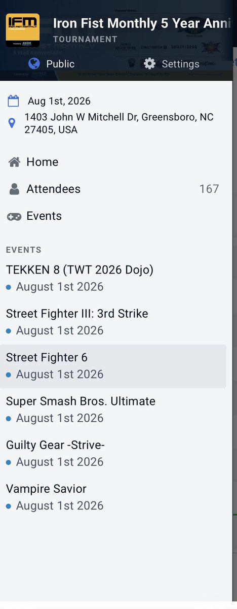 brandometry's tweet photo. One Hundred and Sixty Seven people signed up to play fighting games in Greensboro, North Carolina. 

By far the largest event in the history of our city. 

Thank y’all for your support. 

I love you all and will see you tomorrow at 12:30 for the group picture. 🥹💙💛 https://t.co/1fzToKEI2Y