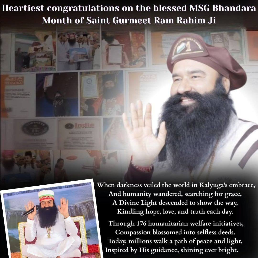 shaileshinsha's tweet photo. August begins with a spirit of faith, compassion, and selfless service. As devotees welcome the sacred MSG Bhandara Month of Saint Gurmeet Ram Rahim Ji, let this month inspire prayers, meditation, blood donation, tree plantation, and humanitarian welfare. 🌿❤️

#AuspiciousAugust https://t.co/Diz9yzP92K