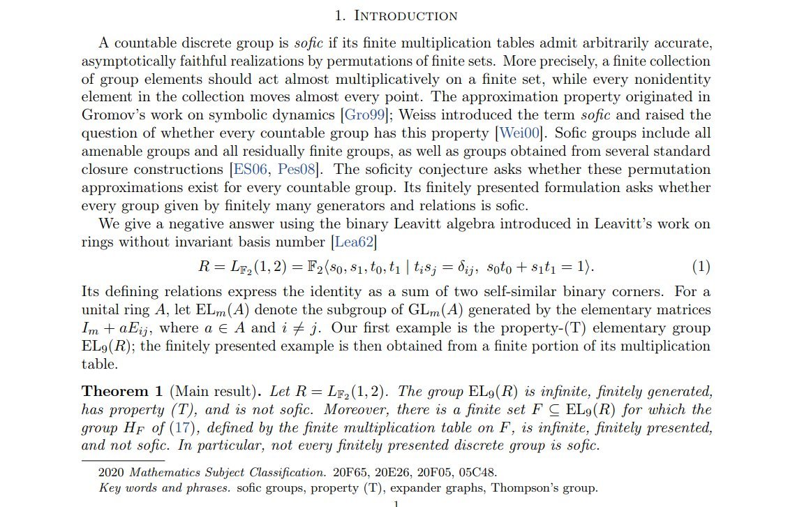 iron_redux's tweet photo. 🚨🚨Breaking news from the math world! Open AI just proved nonsofic groups existed! GPT 5.6 Sol continues to replace mathematicians!!! https://t.co/6xOjD7ZbQM