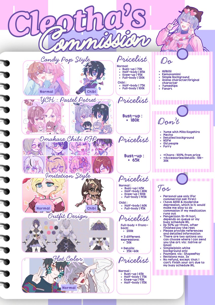 brushyourheart's tweet photo. 『CLEOTHA'S COMMISSION』

URGENT COMMISSION OPEN! Semua order diskon 10%. Comms ini untuk bantu biaya sekolah, pengobatan, &amp; kebutuhan RL. Target: 300–500k 🌷

📖 ToS: https://t.co/VyjdYiJME4

Slot: 1/3 | Waitlist : 0/3

#opencommission #artistidn #zonauang https://t.co/1sUKWcTuJb