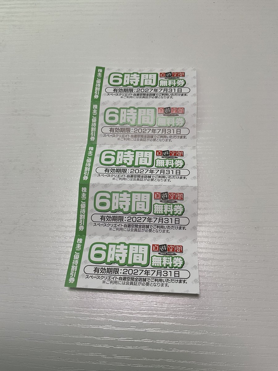 ランシステムから株主優待到着！ 今年から6時間無料券5枚😄 お盆休みや