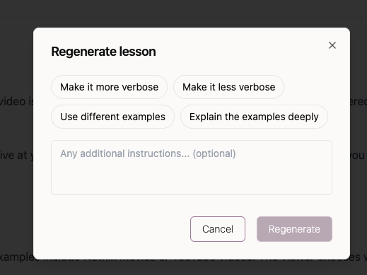 WayDotNew's tweet photo. Fine tune the lessons! you don't like the length of the lesson? don't like the examples? let https://t.co/rOLLvRpfah know and customize at a very granular level! 
#learnyourway #waydotnew #newway #LearningInPublic #Learning #Knowledge #CareerGrowth #Upskilling https://t.co/yBNbRjnxjw