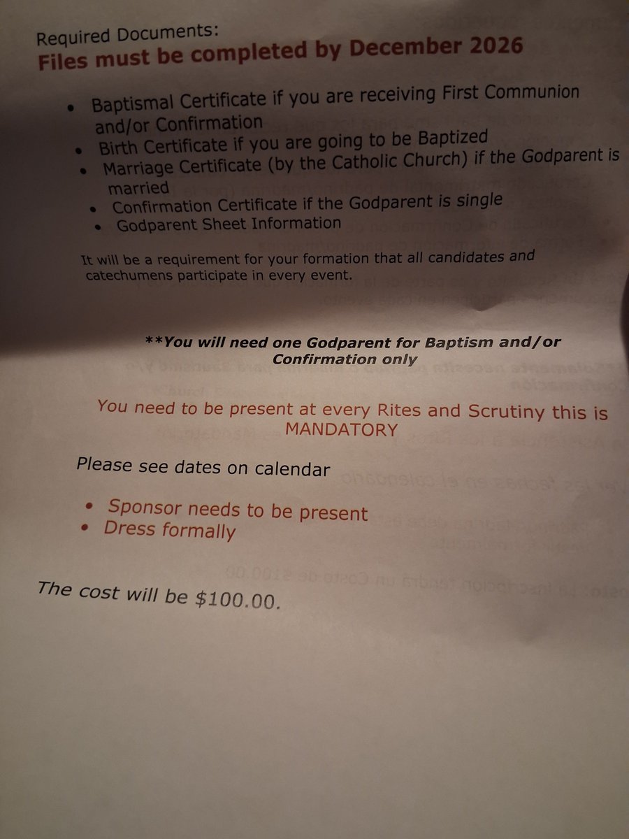 BasedDavePA's tweet photo. Here's a paper I got when I went in my signing up for OCIA.

My Catholic friends, thoughts? Anything that stands out here? https://t.co/0GrhDULTsr