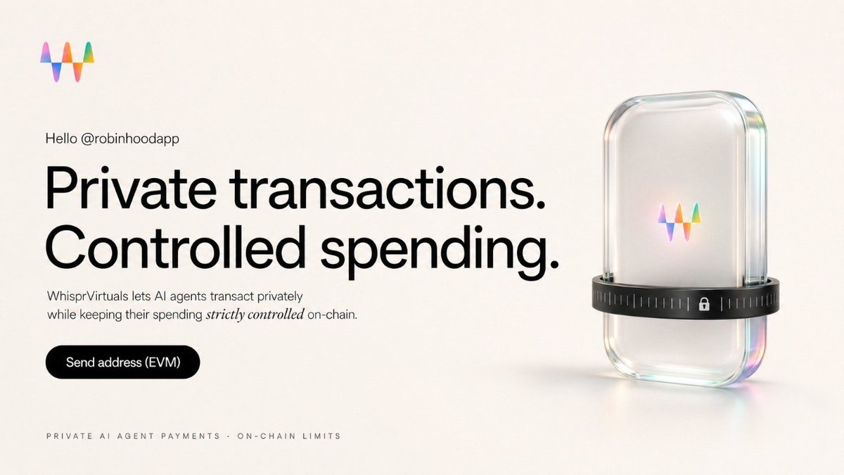 WhisprRH's tweet photo. Most emerging payment technology is focused on making money move faster, cheaper, or across more platforms.

That matters. But agents create a different problem.

An agent payment can reveal a strategy, a service relationship, or a user’s intent.

WhisprRH is building for that layer: private settlement, verified identity, and spending rules that stay with the payment.