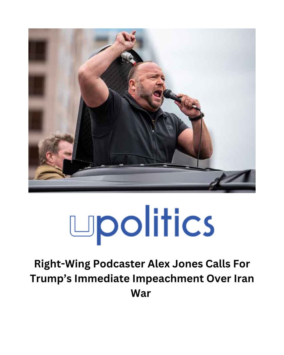 upoliticsnow's tweet photo. Right-Wing Podcaster Alex Jones Calls For Trump’s Immediate Impeachment Over Iran War
Read More: https://t.co/sZd7B7Vul8
#RightWing #AlexJones #Trump #IranWar
Follow @upoliticsnow for the best political news, interviews and videos https://t.co/lq8gP03hjM