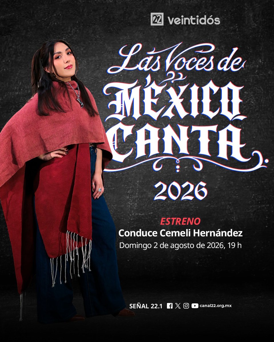 Canal22's tweet photo. 🎤 Antes de subir al escenario de "México Canta", hay una historia detrás de cada voz.

En "Las voces de México Canta" conoce a las y los participantes seleccionados para esta edición y descubre quiénes son, cómo comenzó su camino en la música y qué los llevó hasta este concurso binacional.

📺 Las voces de México Canta

⏰ A partir del domingo 2 de agosto, 19:00 h