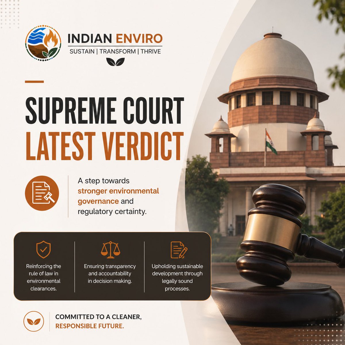 IndianEnviro's tweet photo. ⚖️ Supreme Court Update

The Supreme Court has clarified that post-facto Environmental Clearances require a statutory legal framework—not merely an Office Memorandum.

A significant step towards stronger environmental governance and regulatory certainty.

#IndianEnviro #EIA https://t.co/Kq7ILgm444