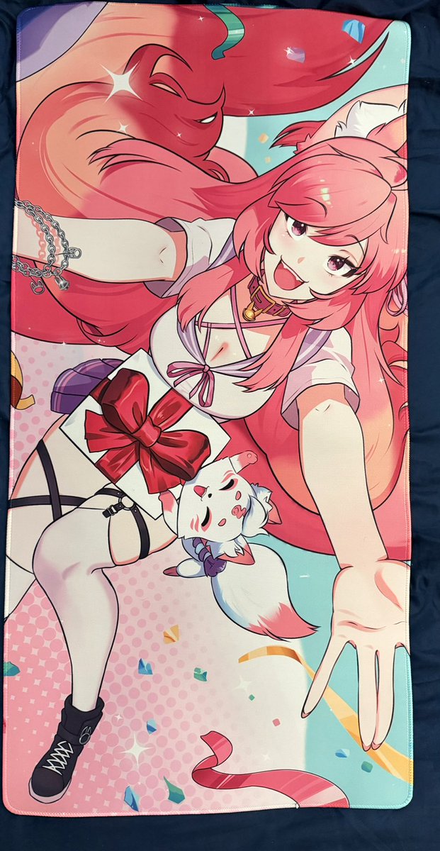 Brenstock12's tweet photo. @KitsuneroVT it’s finally here!! Happy 100k! (Mouse pad is very lorge) https://t.co/7cWbc2vFa8