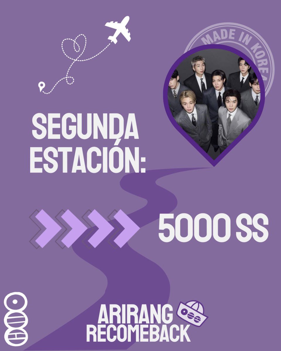 Gianwiii's tweet photo. —SEGUIMOS NUESTRO VIAJE.💜

👣 | SEGUNDA ESTACIÓN. (1hora)
METAS: 5000 ss.

🎵 | PLAYPLISTS:
🖇https://t.co/srp5XUmpgv

DEJA TUS SS CON LAS PALABRAS CLAVE: 👇🏻
ARMY x ARIRANG
#ARIRANG_RECOMEBACK https://t.co/4GVyMKJ58p