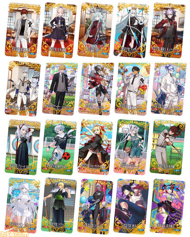 famitsu's tweet photo. 『FGO』11周年礼装“英霊学装”は全60枚。今年は3枚交換できる
https://t.co/f1jlSxUsPm

生徒会長のモルガンや野球部の宮本伊織、教師のギルガメッシュなど、イラストのテーマはカルデア学園祭。学園祭クエストをクリアすると交換チケットが入手可能。 https://t.co/15OGfzzaCT