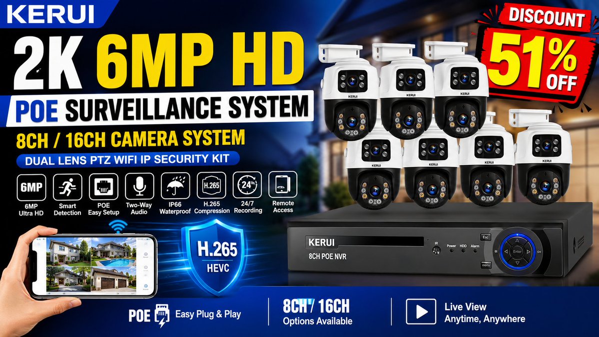 SultanaSheli's tweet photo. KERUI 2K 6MP HD POE Surveillance 8CH 16CH Camera System Dual Lens PTZ WIFI IP Home Security 
👍👍Buy now: https://t.co/gAzue8zLCp
🔥🔥 Discount: 51% 🔥🔥
https://t.co/340uxLAoo5

#KERUI #CCTV #SecurityCamera #POECamera #PTZCamera #HomeSecurity #IPCamera #Surveillance #NVR https://t.co/fQlaNA2IH5