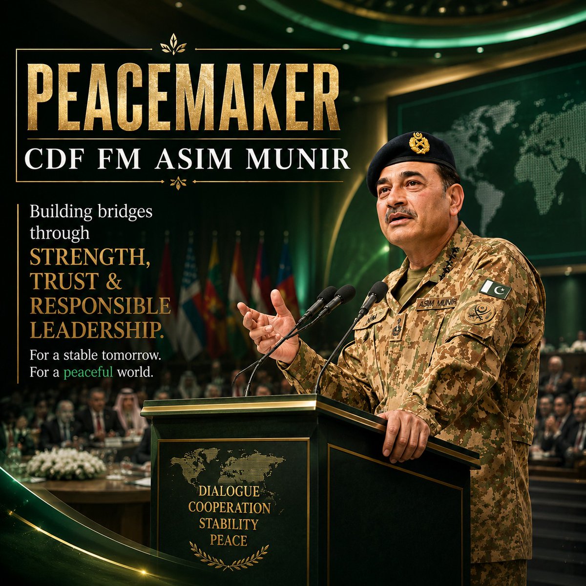 creativesameeer's tweet photo. CDF Asim Munir continues to emphasize preparedness against evolving security challenges while supporting stronger international partnerships.
#CDFForGlobalPeace
#BehindYouCDF
#CDFPeaceVision
#StandWithPakArmy
#CDFPeaceMission https://t.co/VDrdgCzUXW