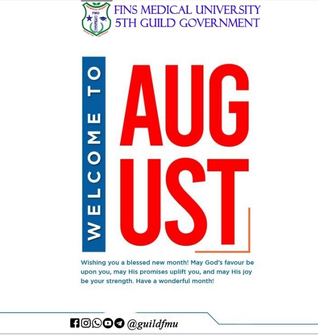 GuildFmu's tweet photo. August is here! Wishing the FMU family a blessed and fruitful month ahead. 💙 @FinsMedical https://t.co/MDhrcVeIFk