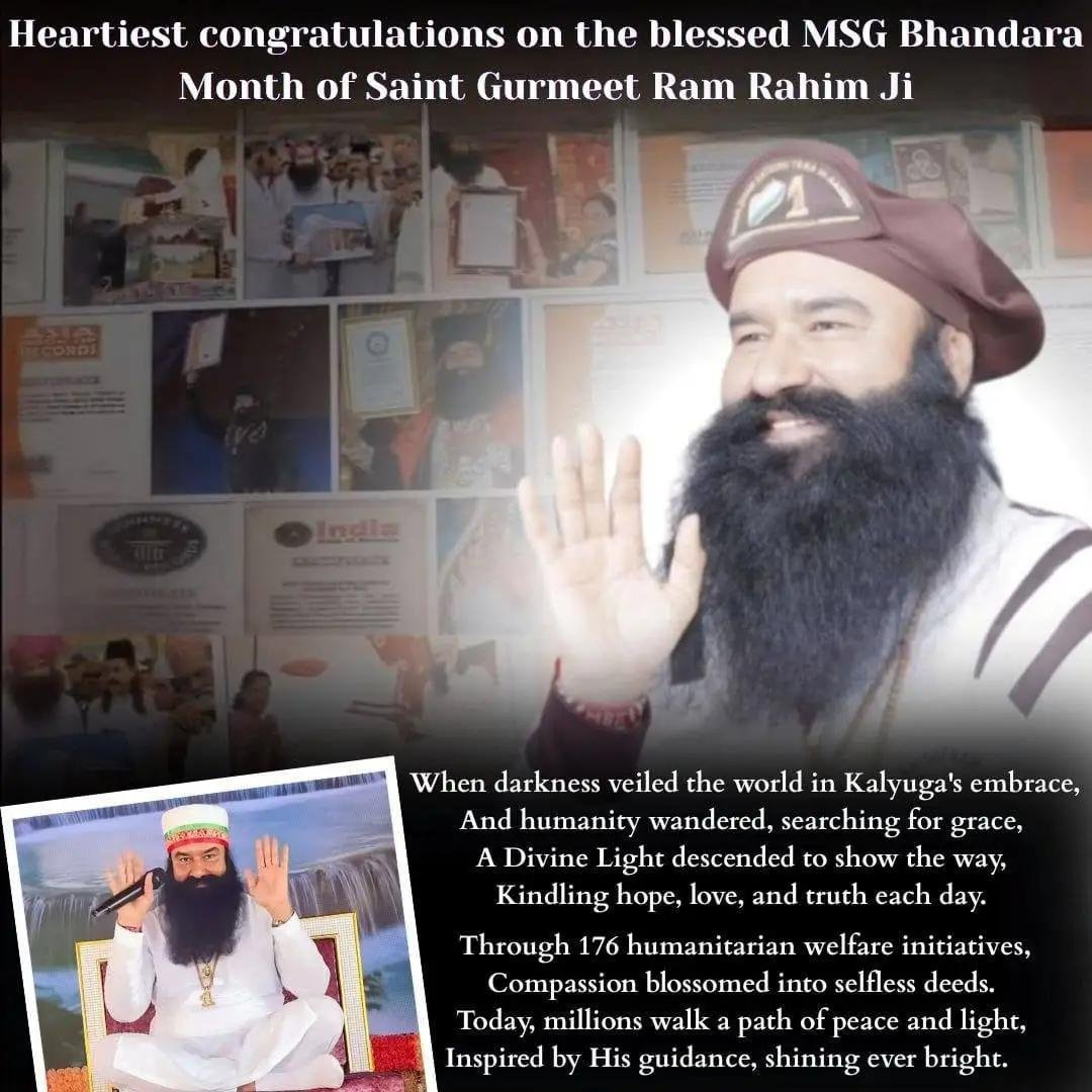 Nehainsan25's tweet photo. The month of August is significant in the history of Dera Sacha Sauda because it was  month that its current successor, Saint Gurmeet Ram Rahim Ji, was born. dera volunteers celebration this month by doing welfare work.#AuspiciousAugust

MSG Bhandara https://t.co/2hoxqJoIWr