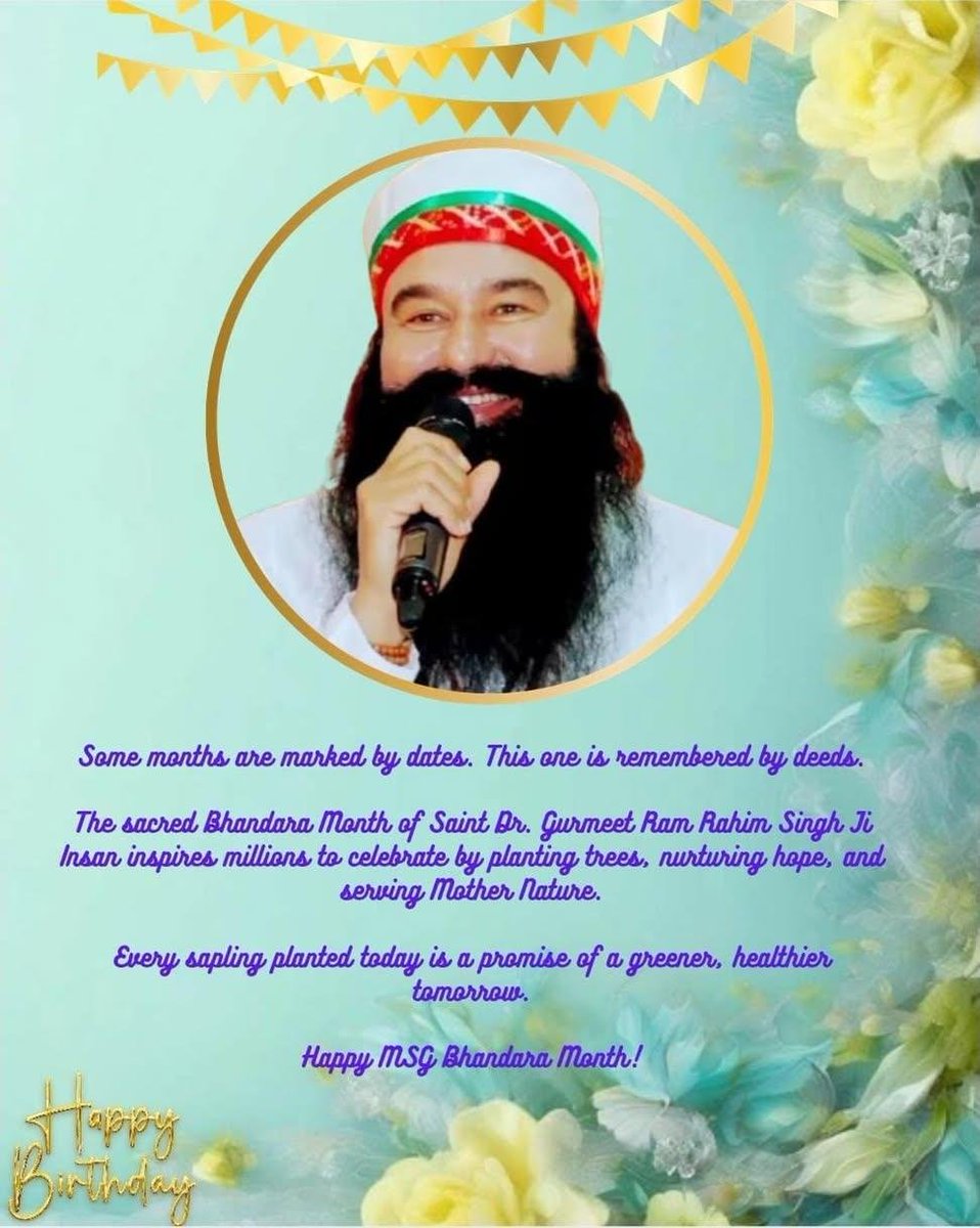 Nehainsan25's tweet photo. Millions of congratulations to the entire cosmos on the advent of sacred MSG Bhandara month of revered Saint Gurmeet Ram Rahim Ji. Let's all celebrate the pious month by pledging to get rid of our vices, &amp; performing the welfare activities with utmost sincerity.
#AuspiciousAugust https://t.co/L8GWissm3e