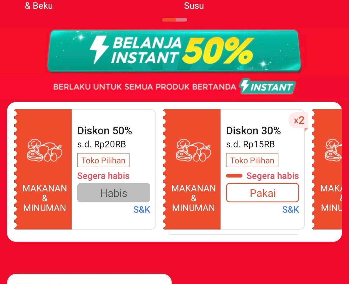 kimmyexp's tweet photo. DISKON BELANJA INSTAN ⏱️09:00
(klo 9 teng goib, tunggu menit 2/16)

✅DISKON 50% 20RB Makanan & Minuman

📍 minbel 40RB

muncul di halaman ini nanti👇🏻
https://t.co/M3jfVJXnRd

📍 khusus pengiriman instan prioritas 
🗓️ periode 27 Juli - 2 Ags 2026
📍 jatah 2x

bisa daging, telur, klik indomaret, nugget, susu, sayur, buah dll

klik indomaret
https://t.co/iMplAplzK1
hypermart online
https://t.co/yxepnk0Gok