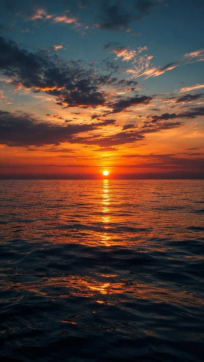 ConfidentialUn's tweet photo. With brilliant fiery clouds stretching across the darkening evening sky and a shimmering pathway of light dancing over gentle waves, this breathtaking sunset captures the pure magic of dusk. 
A stunning reminder of the quiet beauty waiting at the end of the day 

#sunset https://t.co/y2wPxH2lXV