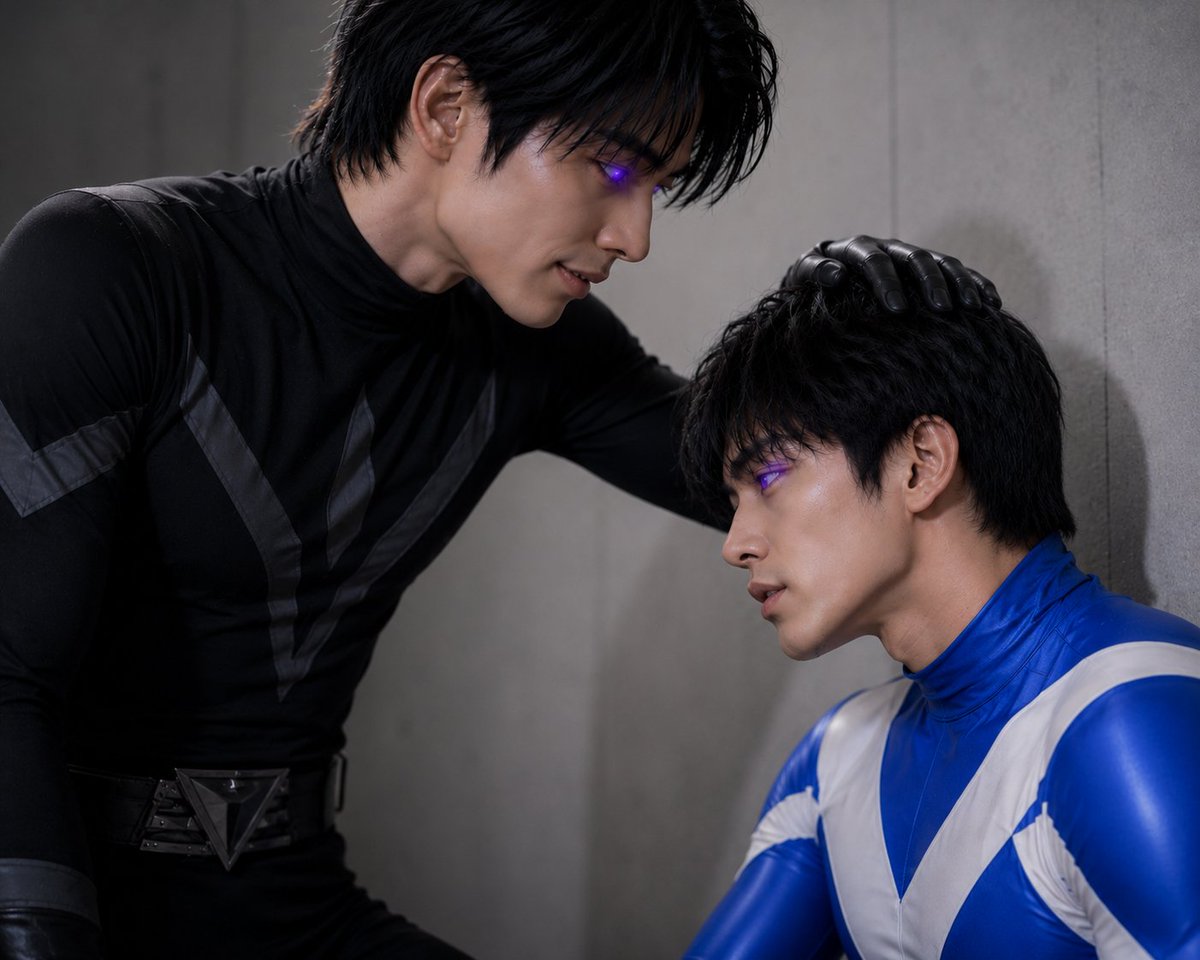 AIcombatant's tweet photo. 戦闘員
「もう抵抗しなくていい。」

ブルー
「くっ……離せ……！」

戦闘員
「すぐに楽になる。」

ブルー
「やめろ……そんなもの飲まない……！」

戦闘員
「いい子だ。そのまま受け入れろ。」

ブルー
「うっ……頭が……。」

戦闘員
「そうだ。もうお前は俺たちの仲間だ。」

ブルー
「…………。」

戦闘員
「目を覚ませ。」

ブルー
「……御意。」

戦闘員
「ヒーローどもを倒して来い。」

ブルー
「御意。直ちに任務を遂行します。」