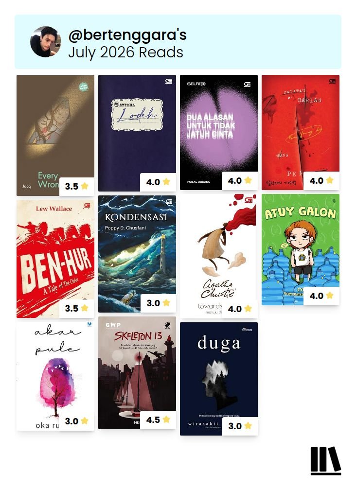 bertenggara's tweet photo. ☘️ july 2026 #readingwrapup ☘️
best read:
✨ Skeleton 13 - Meda
i expected ben-hur to be my best read this month. turns out the book i was doubtful about ended up being my best read. https://t.co/wjXeW85HF0