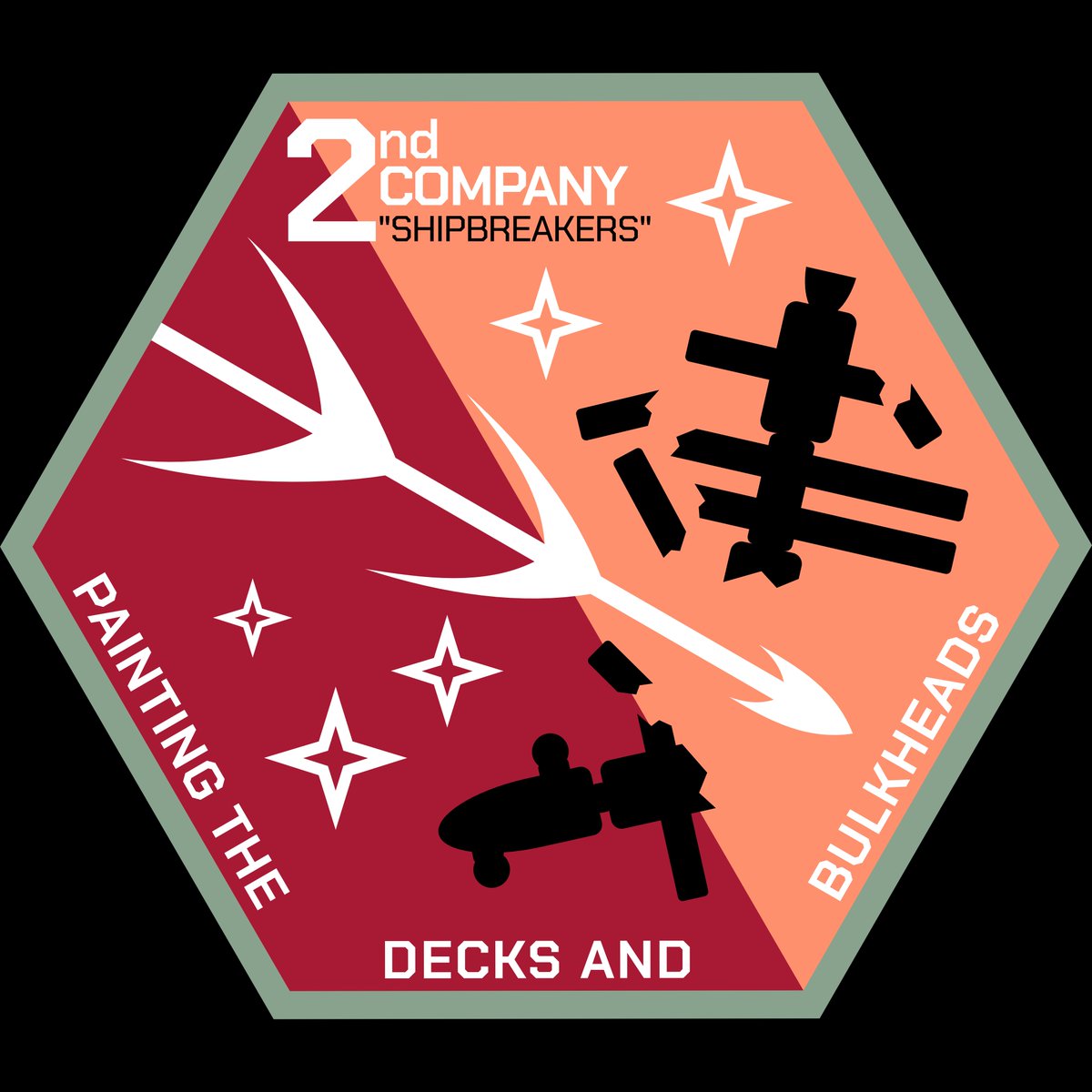 Th30505's tweet photo. Made a patch for a mercenary group in a lancer campaign that my character is a part of and I think it turned out very nice!

Credit to @RandolphC84432, the patch they made in the qrt was a big inspiration for me (I really liked the two tone and the text layout!) https://t.co/9YWyssDB3S